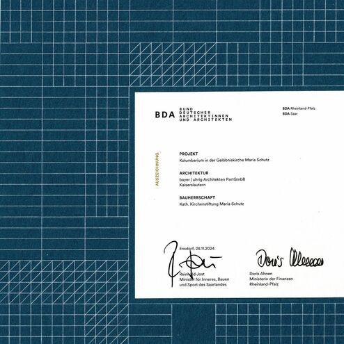 Preis BDA für Bayer-Uhrig Urkunde Architekturpreis Bayer-Uhrig